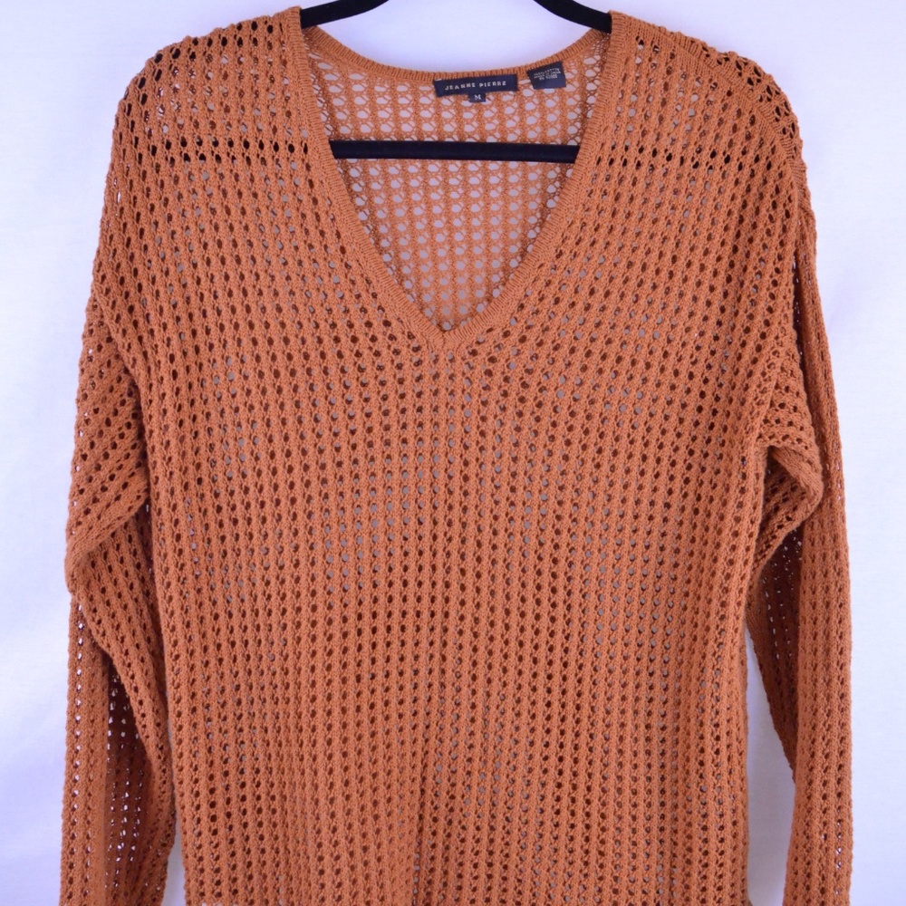 Jeanne Pierre burnt orange open knit sweater sz M - Picture 2 of 7
